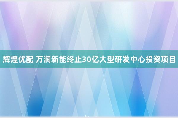辉煌优配 万润新能终止30亿大型研发中心投资项目